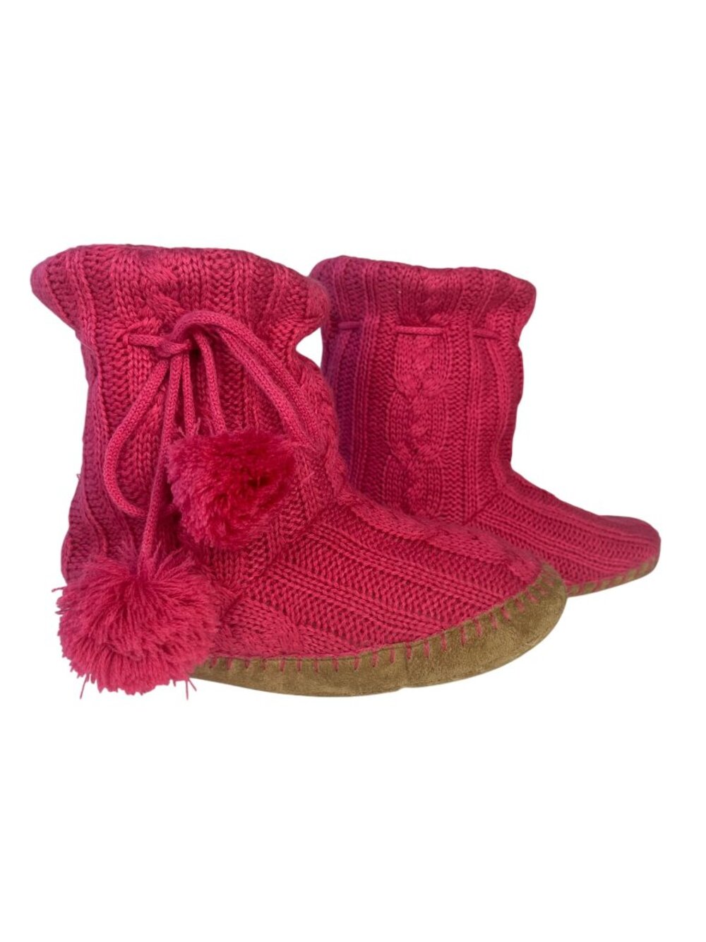 American Eagle Cable Knit Pom Pom Slipper Boots Small Pink Cozy Winter Wear